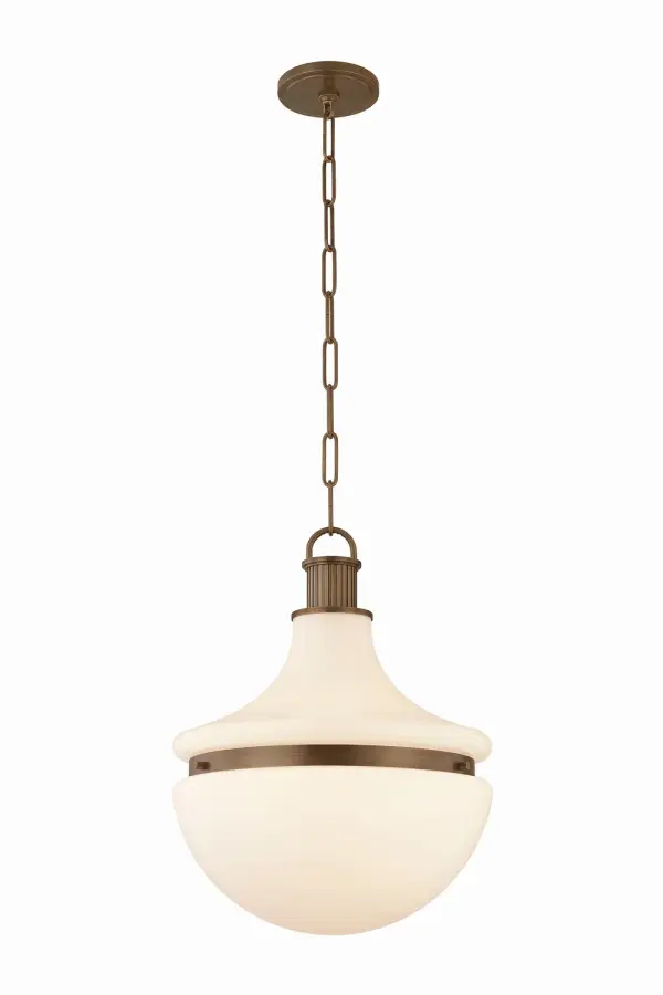 The Barryville pendant beautifully bridges historical and modern design with its Peter Behrens-inspired silhouette. The Historic Bronze finish and opal glass shade create a sophisticated focal point that works across traditional and contemporary interiors.