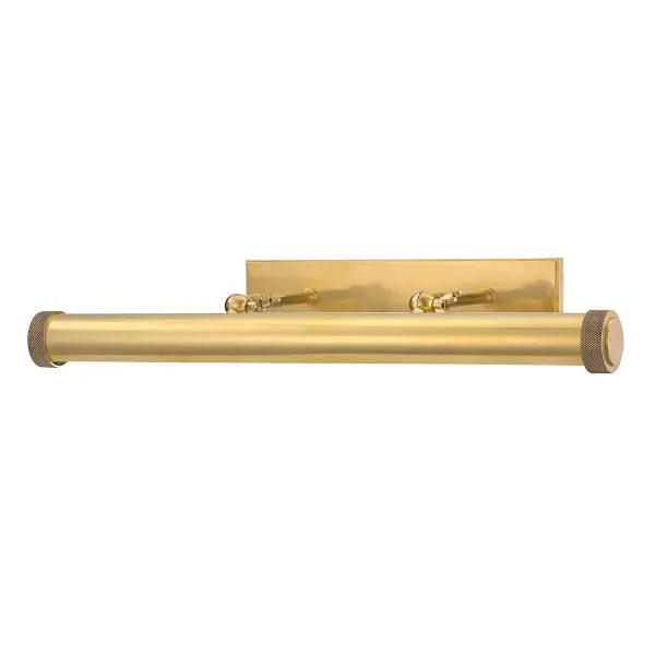 The Ridgewood picture light combines form and function with its innovative tube-within-tube design that allows manual adjustment of light length and angle. Knurled knobs provide tactile control while adding industrial detail.