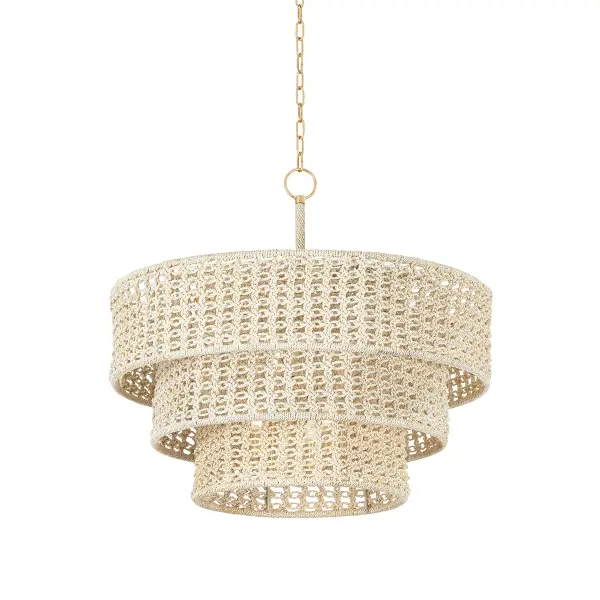 The Yorkhill pendant brings bohemian sophistication with its handwoven bleached abaca rope construction. The two-tier macramé-inspired design creates beautiful light diffusion while making a bold statement in larger spaces.