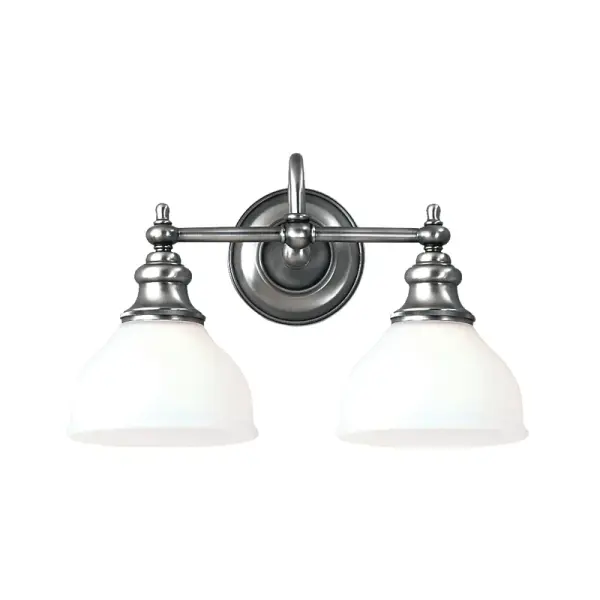 The Sutton bath bracket delivers timeless style with its polished nickel finish and opal glass shades. Perfect for traditional and transitional bathrooms, it provides excellent task lighting for vanity areas.