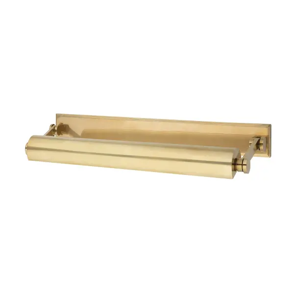 The Merrick picture light combines sophisticated styling with practical functionality. Its solid brass backplate conceals wiring for a clean look, while adjustable shade and arms allow precise light direction for artwork.