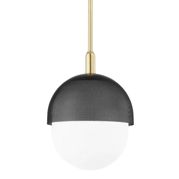 This single-light pendant from Hudson Valley combines aged brass with black accents for a sophisticated look that bridges traditional and modern aesthetics. The compact design works beautifully in intimate spaces.