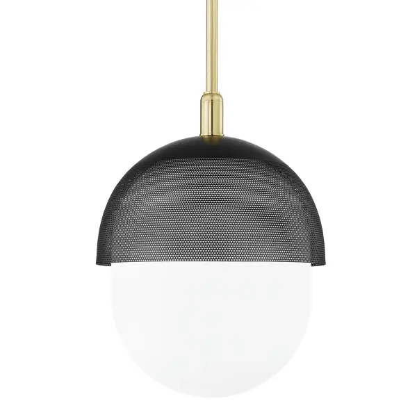 This Hudson Valley single pendant combines aged brass warmth with black accents for a sophisticated look. Its compact size makes it ideal for task lighting or as part of a multi-pendant arrangement over islands and bars.