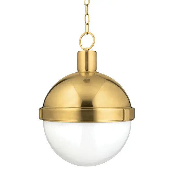 The Lambert pendant combines classic form with contemporary appeal through its aged brass finish and opal glass shade. At 14.5" diameter, it's perfectly sized for kitchen islands and dining areas, offering versatile style that bridges traditional and modern aesthetics.