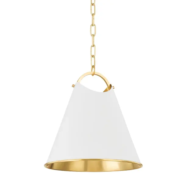 This Hudson Valley pendant combines classic aged brass metalwork with clean glass detailing, offering versatile style that bridges traditional and contemporary aesthetics. Its compact scale makes it ideal for layered lighting schemes.