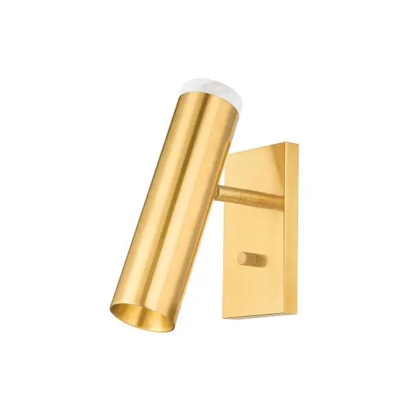 The Clark wall sconce combines form and function with its adjustable swivel head and sophisticated Aged Brass finish. Perfect for task lighting, it features a convenient turn knob on the backplate for easy directional control.