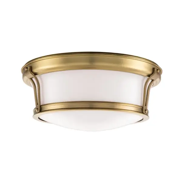 Newport Two Light Flush Mount in Aged Brass - Image 1