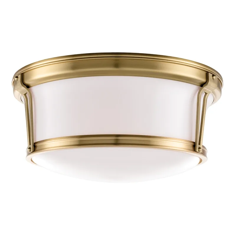 Newport Three Light Flush Mount in Aged Brass