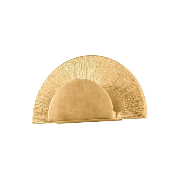 This striking wall sconce blends retro Art Deco elegance with modern LED efficiency. The fan-shaped design in brushed Vintage Gold Leaf creates a sunburst effect that adds dramatic visual interest to any space.