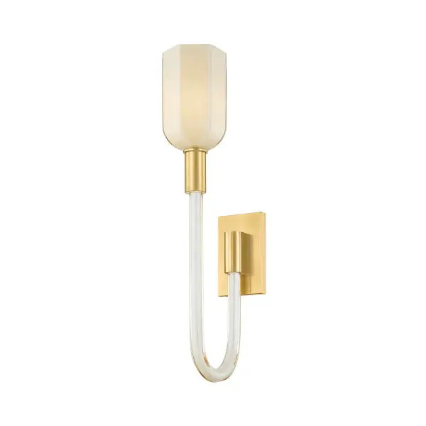 Chester Park brings botanical elegance to wall lighting with its tulip-inspired silhouette. The faceted glass shade features white interior and champagne tinted exterior, creating beautiful layered lighting effects. Clean-lined aged brass metalwork adds contemporary sophistication.