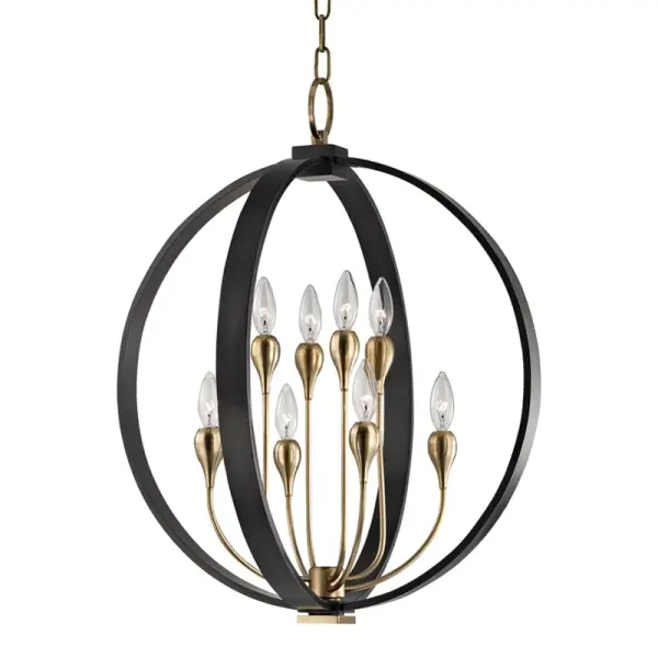 The Dresden lantern brings stately elegance to high-ceiling spaces with its substantial 22-inch frame and aged bronze finish. Eight candelabra lights provide ample illumination while the open frame design maintains visual lightness.