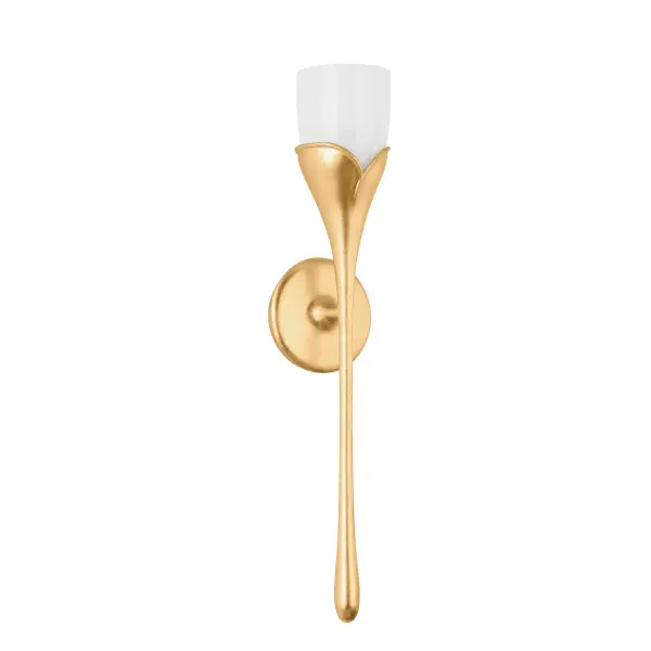 The Bellerose sconce brings timeless romance to compact spaces with its graceful stem design and soft cloud glass shade. The vintage gold leaf finish adds warmth while the floral-inspired form creates visual interest without overwhelming smaller rooms.