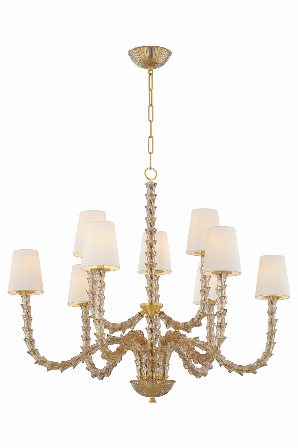 Calumet Nine Light Chandelier in Aged Brass