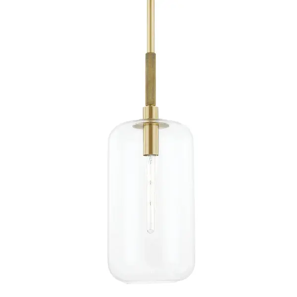 The Lenox Hill pendant combines timeless aged brass finish with clear glass for a refined look that works in both traditional and contemporary spaces. Its adjustable stem system offers exceptional installation flexibility.