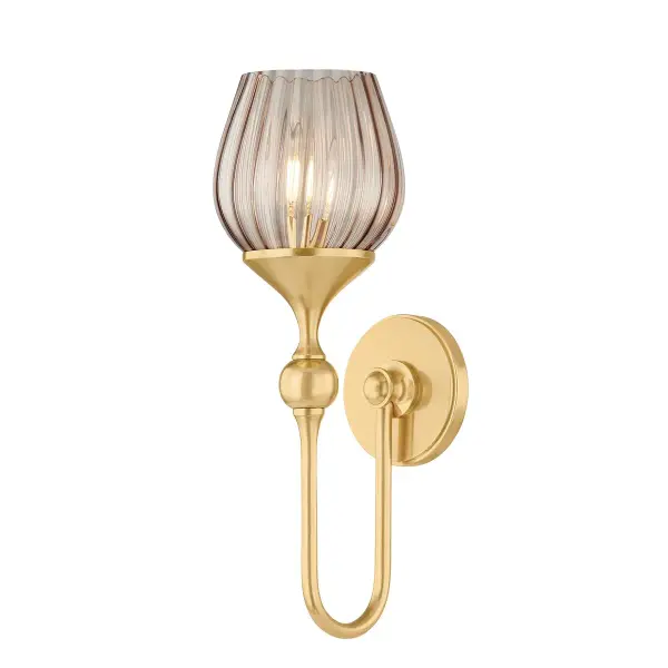 The Chatton sconce brings Art Deco glamour to life with its tulip-shaped fluted glass shade and graceful gooseneck arm. The aged brass finish and botanical-inspired details create a whimsical yet sophisticated focal point.