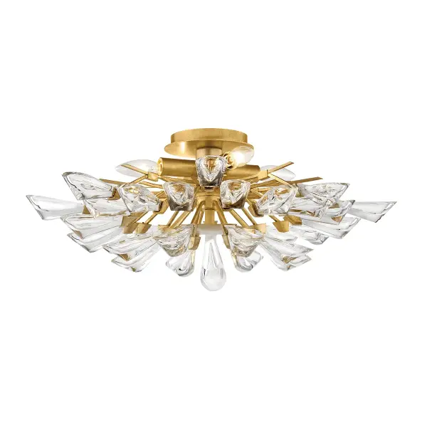 The Tulip brings timeless elegance with its gold leaf finish and crystal accents. At 23.25 inches wide, it provides substantial presence without overwhelming standard ceiling heights. Ideal for traditional and transitional spaces.