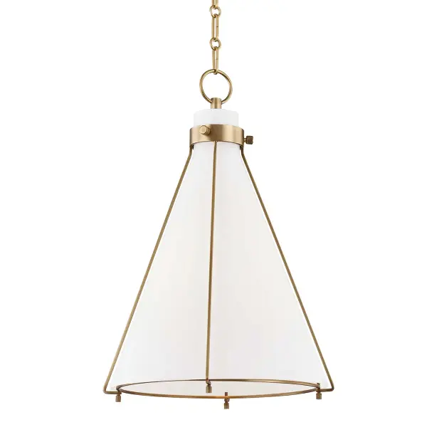 The Eldridge pendant combines clean minimalist lines with industrial charm. Its glass shade and exposed lamp socket create a striking focal point, while the detailed hook and loop chain adds refined craftsmanship.
