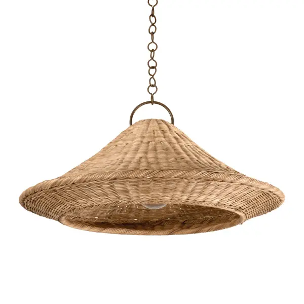 The Baychester brings organic texture and warm ambiance to any space with its handwoven rattan shade and Bronze Leaf finish. At 32 inches wide, it makes a bold statement while providing excellent downlighting for dining and gathering spaces.