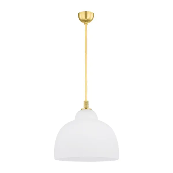 The Oberon pendant showcases a distinctive layered glass design with an etched outer shade over an internal globe, creating a bubble-like silhouette. The aged brass finish adds warmth and sophistication to contemporary and transitional spaces.