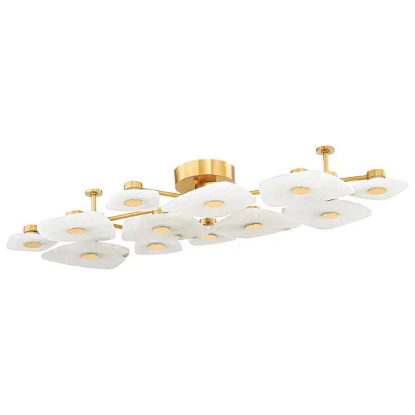 A stunning contemporary fixture that combines natural alabaster slabs with integrated LED technology and an Aged Brass framework. Each piece is unique due to the natural stone variations, creating a bespoke lighting sculpture perfect for modern interiors.