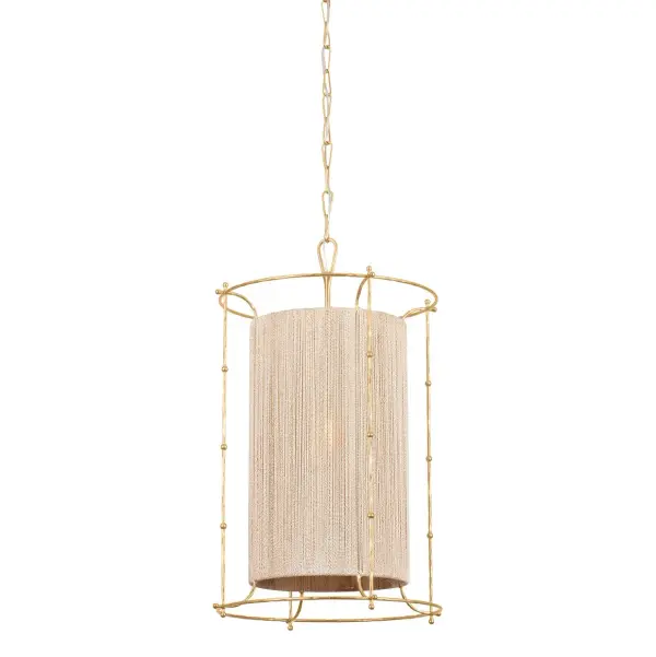 Jones Point blends natural materials with refined metalwork, creating a statement piece that brings warmth and texture to any space. The hand-hammered gold cage and woven abaca shade deliver both visual interest and soft, ambient lighting.