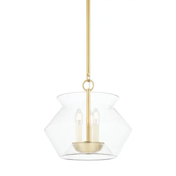 The Edmonton lantern combines modern sculptural form with timeless brass and glass materials. Its unique floating glass shade design creates visual interest while the handblown glass and aged brass finish add warmth and sophistication to any space.