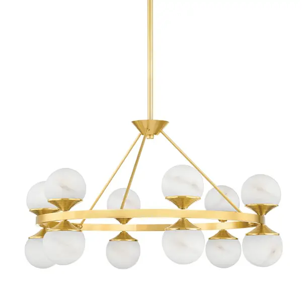 The Grafton combines contemporary design with timeless elegance through its linear form and natural alabaster shades. The aged brass finish adds warmth while integrated LED technology provides energy-efficient illumination.