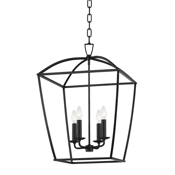 Bryant reimagines the traditional lantern with slender framework and soft curves. Its open design allows light to radiate freely in all directions, making it ideal for transitional spaces. The Aged Iron finish adds old-world charm.