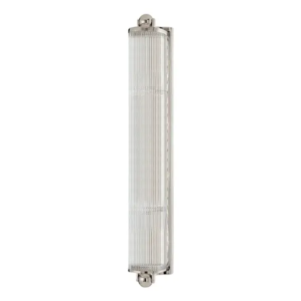The Mclean bath bracket delivers sophisticated illumination with four candelabra bulbs in a sleek polished nickel finish. Its 29.5-inch vertical design provides excellent task lighting for larger vanities and mirrors.