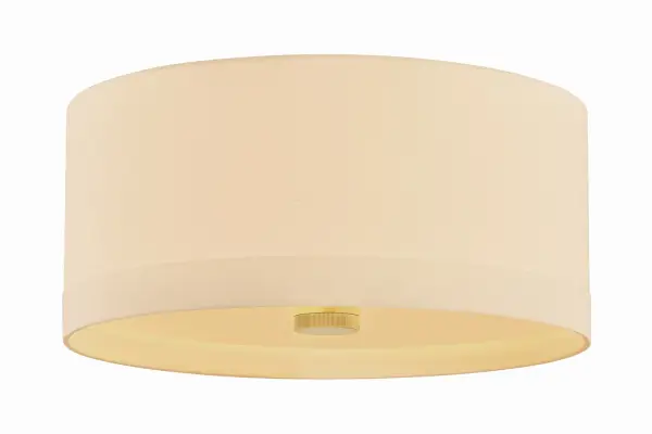 The Ashland flush mount delivers grand-scale lighting with refined materials. Its 22-inch drum shade in white linen paired with aged brass creates a warm, inviting presence perfect for high-traffic areas needing both style and substance.