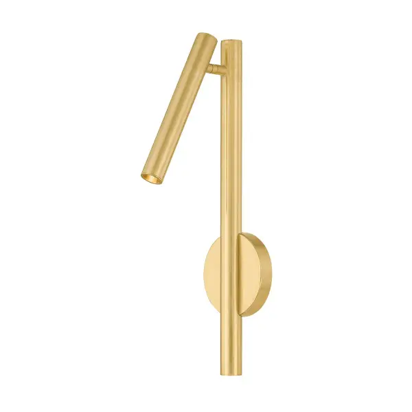 The Circleville sconce combines industrial-inspired elongated tube forms with modernist aesthetics in warm Aged Brass. Its articulating shade provides precise directional control, making it ideal for task lighting in bedrooms, offices, or reading nooks.