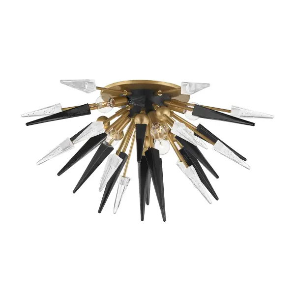 This Hudson Valley semi-flush mount delivers sophisticated illumination with six lights in a warm aged brass finish. Its transitional design bridges traditional and contemporary aesthetics, making it versatile for various interior styles.