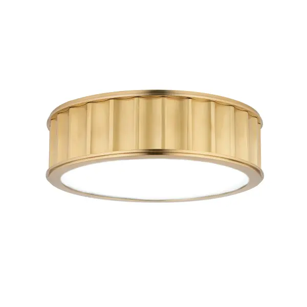 The Middlebury offers timeless appeal with its aged brass finish and compact profile. Perfect for spaces with lower ceilings, this two-light fixture provides ample illumination while maintaining a refined aesthetic.
