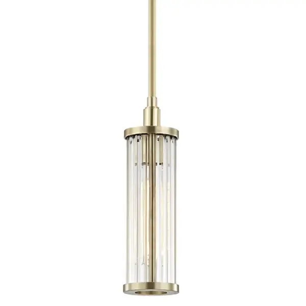 The Marley pendant delivers refined style in a compact 4-inch diameter, making it ideal for tight spaces or grouped installations. The aged brass finish adds warmth while the clear glass shade provides clean, unobstructed light.