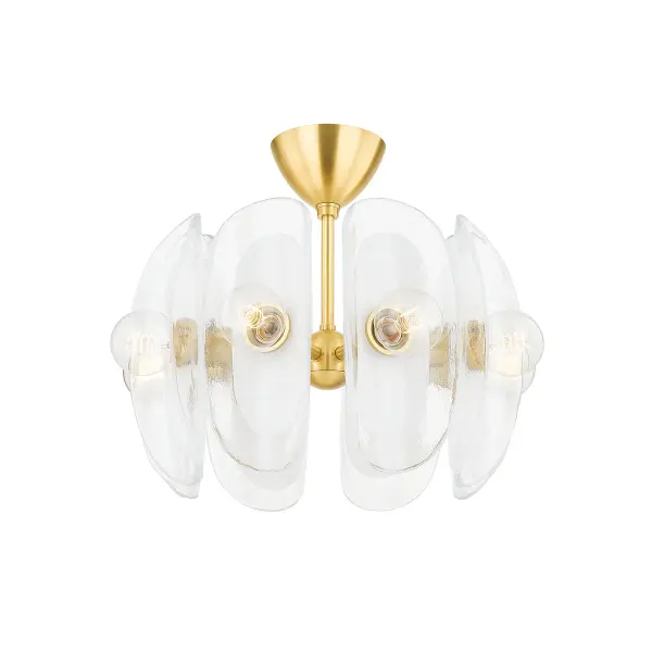The Hilo brings a soothing, natural aesthetic with its smooth piastre glass shades and warm aged brass finish. Its organic forms and soft opaque centers create ambient lighting that complements diverse interiors.