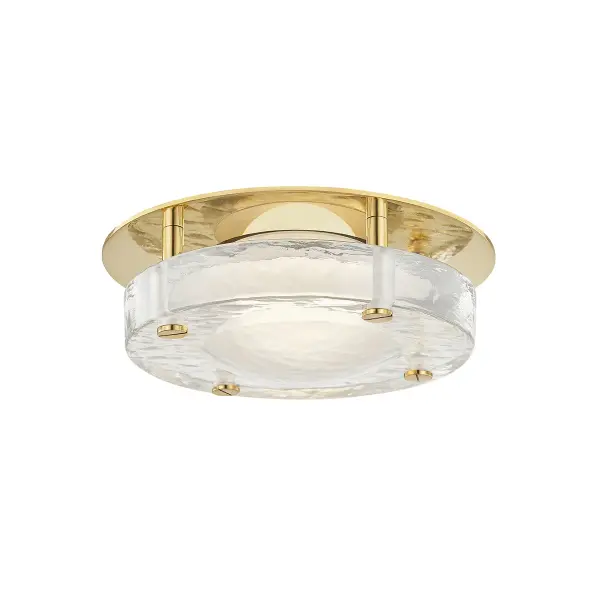 The Heath flush mount delivers efficient LED lighting in a compact 8.25-inch profile. Its aged brass finish and clear glass shade bring warmth to smaller spaces while the integrated LED provides 800 lumens of quality light.