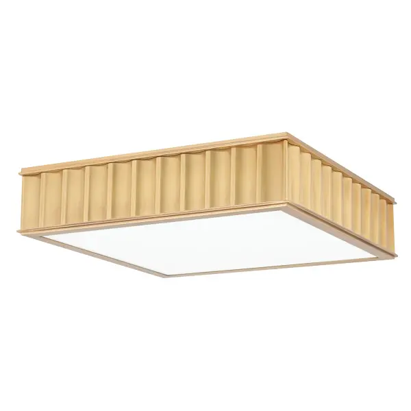 The Middlebury flush mount combines traditional elegance with practical functionality. Its aged brass finish and opal matte glass shades create warm, diffused lighting ideal for low-ceiling spaces.