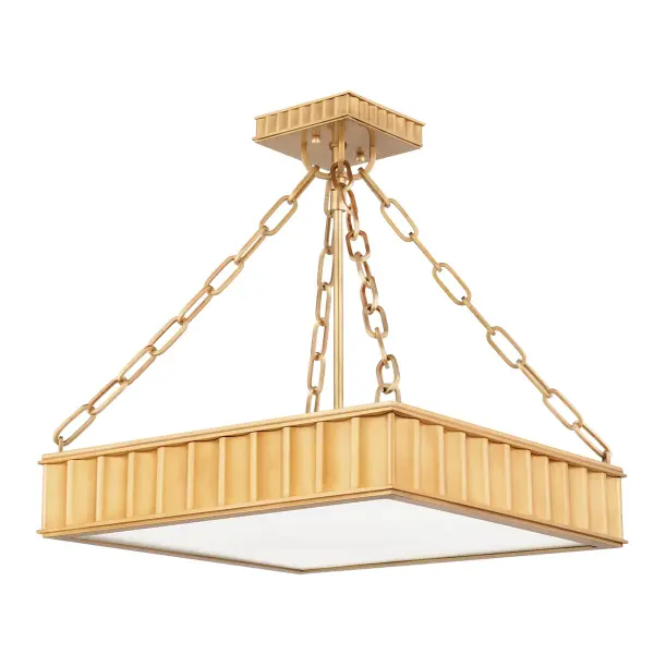 The Middlebury combines classic design with modern functionality. Its aged brass finish and opal matte glass shades create warm, diffused lighting perfect for transitional spaces. Ideal for rooms with standard ceiling heights.