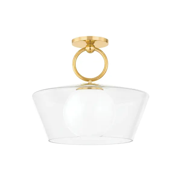 The Elmsford pendant combines timeless elegance with practical illumination through its innovative dual-glass shade design. The clear outer glass reveals an inner cloud glass bulb that diffuses light evenly throughout the space.