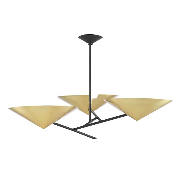 This Hudson Valley chandelier combines aged brass with black accents for a refined transitional aesthetic. The three-light configuration provides balanced illumination while the mixed metal finish adds visual interest and versatility.