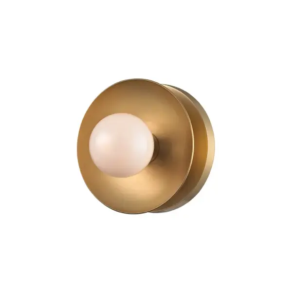The Julien bath bracket delivers efficient LED lighting in a compact 4.75-inch square profile. Its aged brass finish and opal matte glass create a sophisticated look ideal for modern bathrooms and powder rooms.