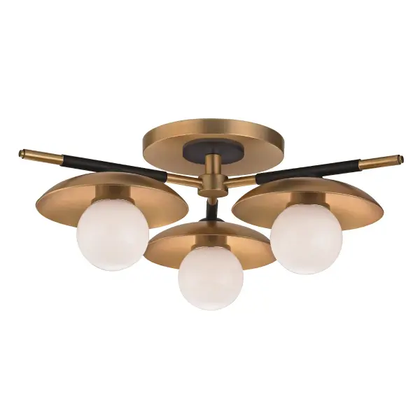 The Julien offers a refined, low-profile lighting solution with energy-efficient LED technology and a sophisticated aged brass finish. Its compact 13-inch diameter and opal matte glass provide gentle, even illumination ideal for smaller spaces.