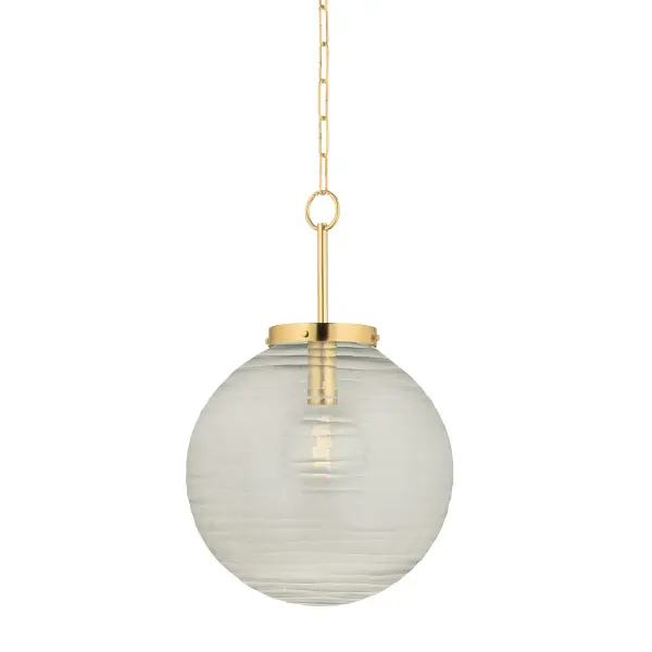 Falls Mills transforms the classic globe pendant with hand-cut Murano-inspired glass featuring organic swirl patterns and shimmering iridescence. The 16-inch globe paired with Aged Brass hardware creates a sophisticated focal point that works beautifully over dining tables and kitchen islands.