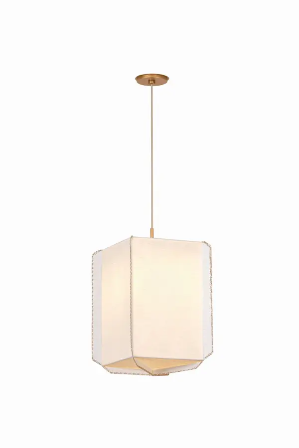Louise brings warmth and texture through its handmade paper shade with distinctive mushroom-colored whipstitching. The soft geometric folds create subtle visual interest while the Patina Gold Leaf hardware adds refined elegance.