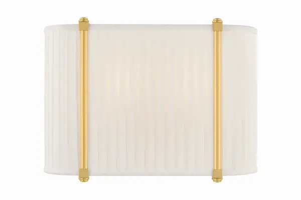 Cornell delivers understated elegance through its hand-pleated ivory silk shade framed by slender brass rods. The compact 12-inch width and 4-inch extension make it ideal for layering in transitional spaces without overwhelming the wall.