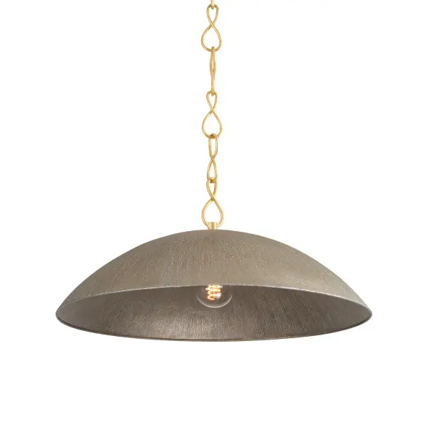 This sophisticated pendant combines vintage gold leaf with textured warm silver leaf for a refined, transitional aesthetic. The mixed metal finish adds depth and visual interest, making it versatile enough for both traditional and contemporary spaces.