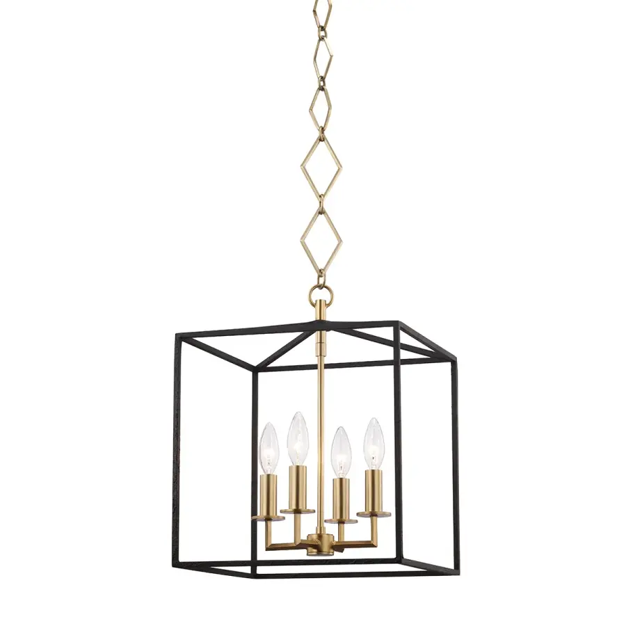 Four Light Lantern in Aged Brass and Black - Image 1