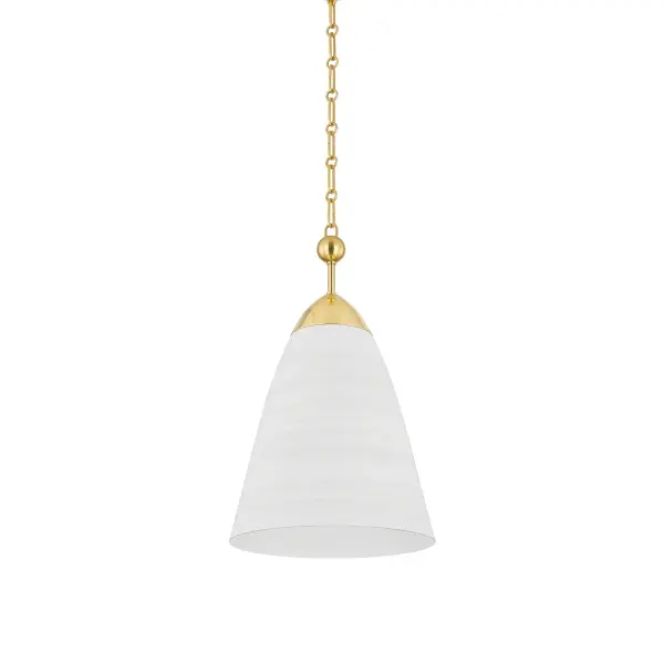 This sophisticated pendant combines aged brass hardware with a handcrafted white plaster shade, creating a refined focal point. The warm metallic finish and organic plaster texture bring artisanal character to transitional and contemporary spaces.