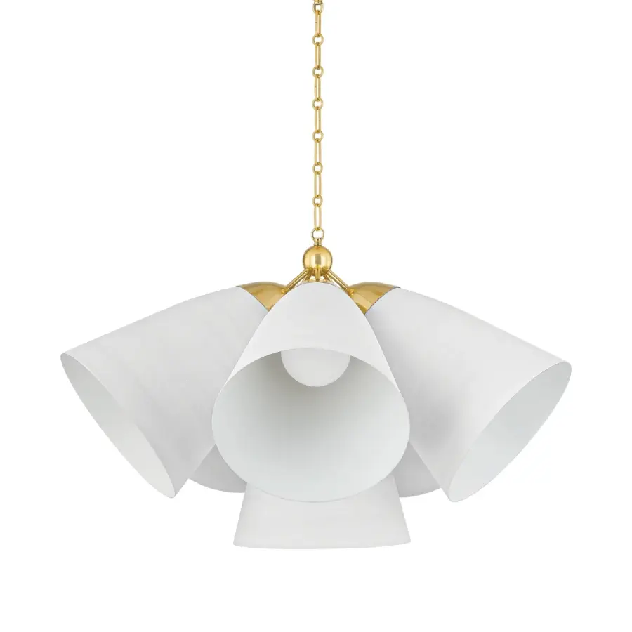 Hudson Valley Lighting Five Light Chandelier in Aged Brass with White Plaster - Image 1