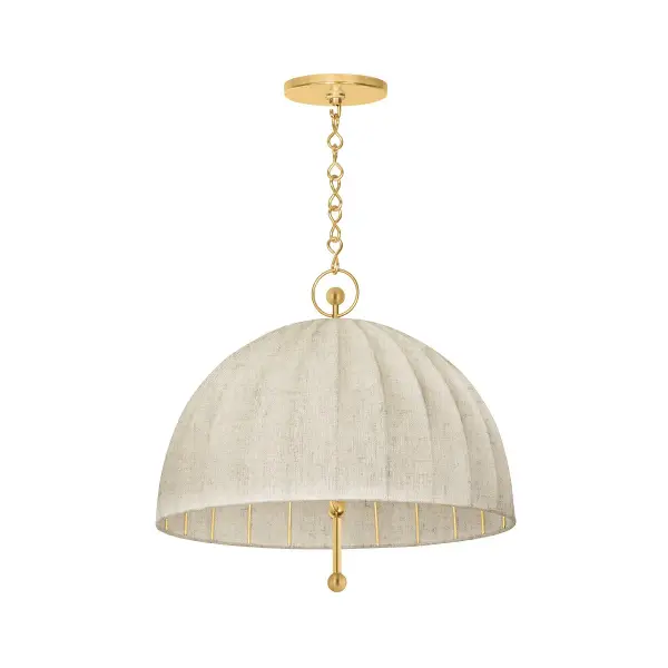 The Palmetto pendant combines natural silk with pleated detailing that creates dramatic shadows when lit. Its oversized 20-inch shade brings soft, textural elegance to dining and intimate spaces.